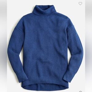J.crew blue Ribbed cotton cashmereblend relaxed turtleneck sweater size small